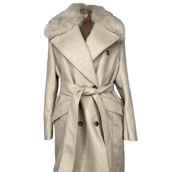 Banana Republic Jackets & Blazers - NEW BANANA REPUBLIC Womens Coat Pewter Grey Size M Fur Lapel Collar Tie Waist